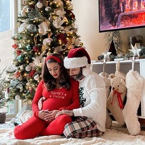 So cute maternity friendly long John holiday pj… super soft  and stretchy